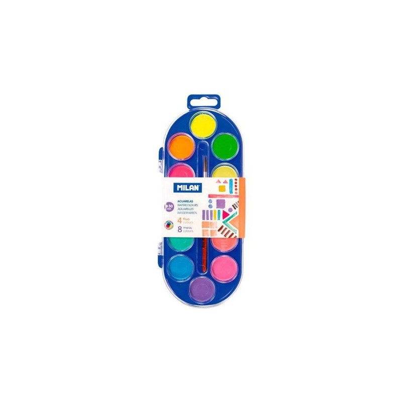 ESTUCHE ACUARELAS 12 PASTILLAS 030MM FLUO-ME