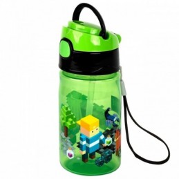 BOTELLA DE AGUA PLASTICO CON PAJITA VIDEOJUEGO MIN