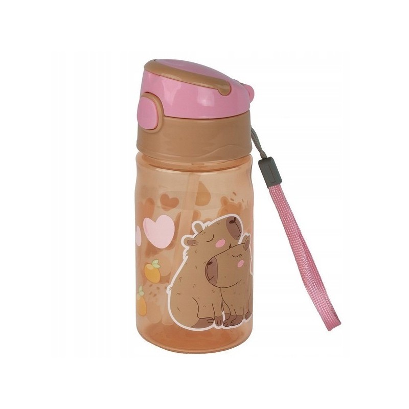 BOTELLA DE AGUA PLASTICO CON PAJITA CAPIBARAS AMOR