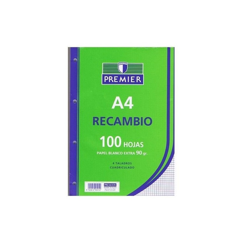 RECAMBIO A4 100H 90GR 4/T MILIMETRADO