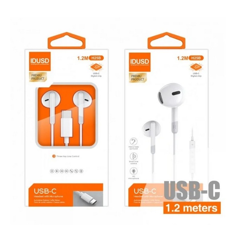AURICULARES USB C DIGITAL IDUSD H25B BLANCO 1.2M