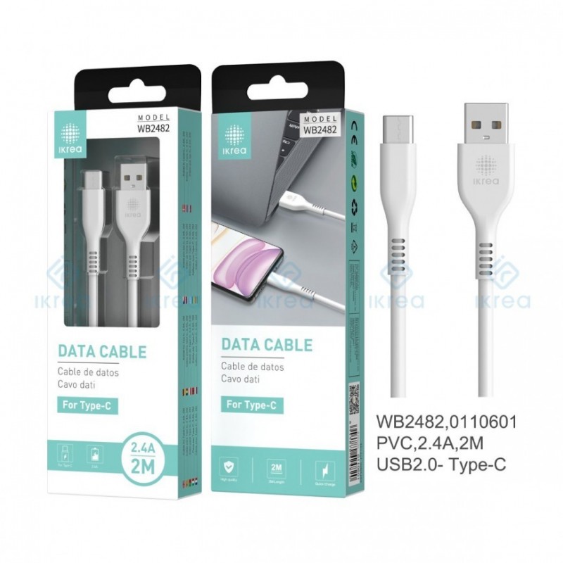 CABLE V8 BLANCO WB2482 TIPO C 2MTS 2AMP