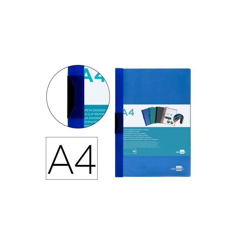 CARPETA DOSSIER PINZA LATERAL PP A4 60H AZUL TRANS