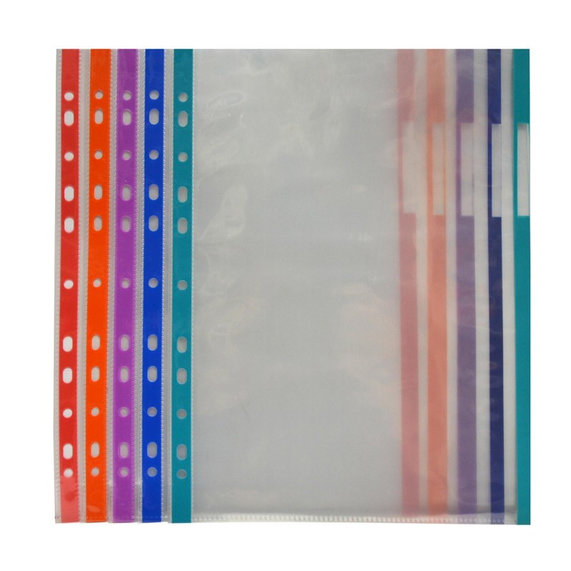 FUNDA MULTITALADRO FOLIO BOLSA 10 UNID BORDE COLOR