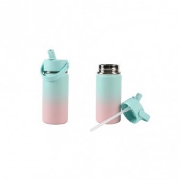 BOTELLA TÉRMICA 400ML CON ASA SOMBREADA ROSA VERDE