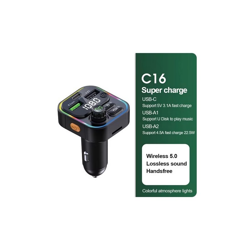 TRANSMISOR FM BLUETOOTH C16 SUPERCHARGER
