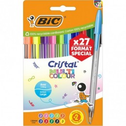 27 BOLIGRAFOS BIC CRISTAL MULTICOLOR