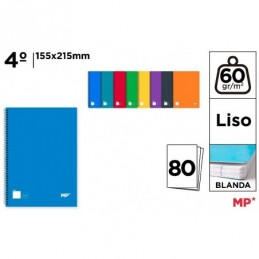 CUADERNO ESPIRAL TAPA BLANDA CUARTO LISO 80H 60GR