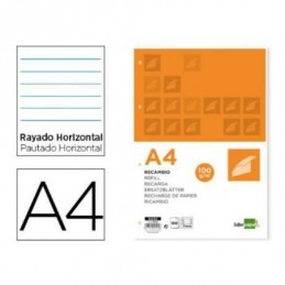 RECAMBIO LIDERPAPEL A4 100H 100G/M RAYADO HORI 4TA