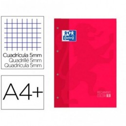 RECAMBIO COLOR A4 4/T 80H CUADRO 5MM OXFORD ROJO
