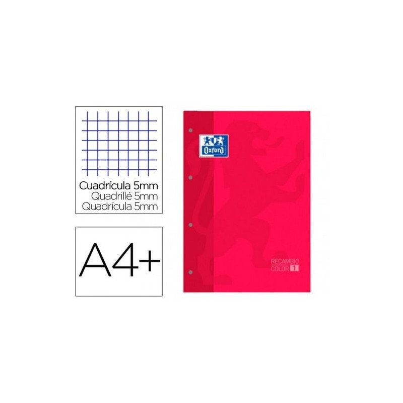 RECAMBIO COLOR A4 4/T 80H CUADRO 5MM OXFORD ROJO