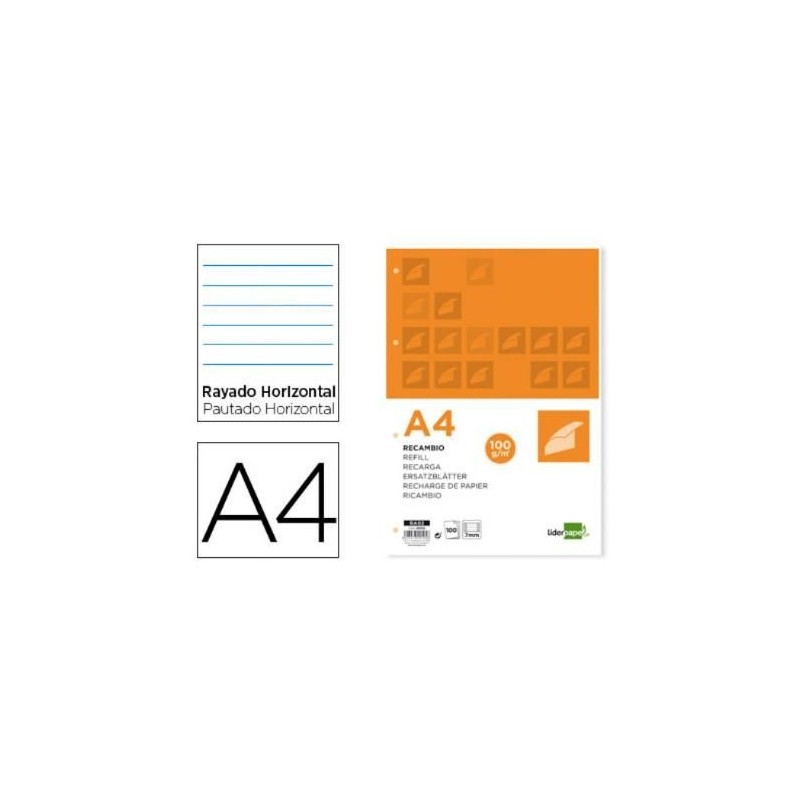 RECAMBIO LIDERPAPEL A4 100H 100G/M RAYADO HORI 4TA