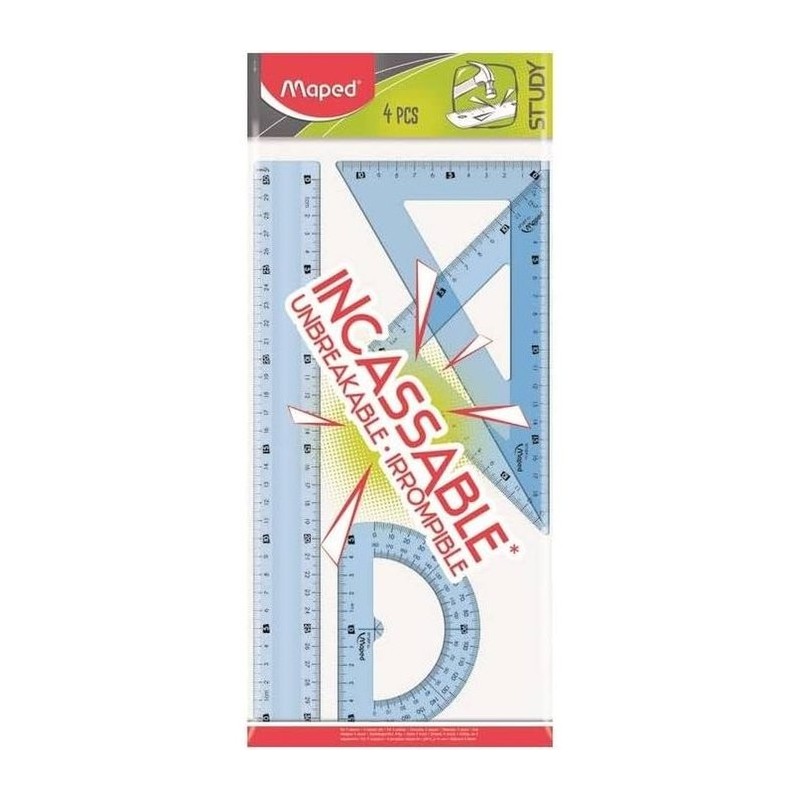 KIT JUEGO DE REGLAS 30 CM 4 PIEZAS IRROMPIBLE AZUL