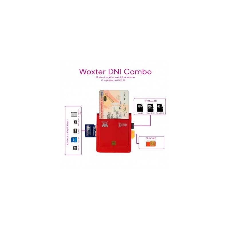 LECTOR DE DNI Y TARJETAS WOXTER COMBO ROJO