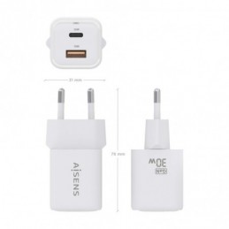 CARGADOR AISENS GAN 30W 1xUSB C 1xUSB BLANCO