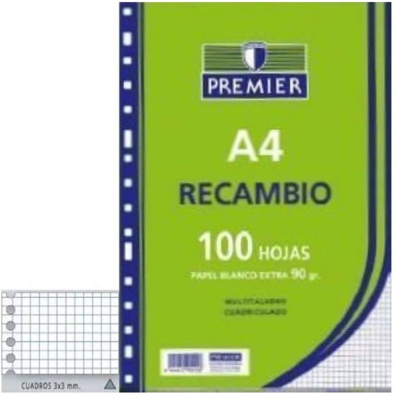 RECAMBIO A4 100H 90G 4TALADROS CN3MM