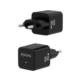CARGADOR GAN DE PARED AISENS 1xUSB C 30W NEGRO