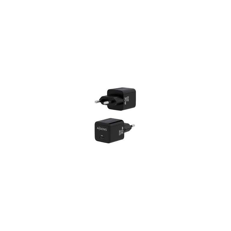 CARGADOR GAN DE PARED AISENS 1xUSB C 30W NEGRO