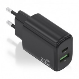 CARGADOR GAN ASISENS 1 USB C Y 1 USB 20W NEGRO