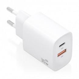 CARGADOR AISENS 1 USB C Y 1 USB A 30W BLANCO