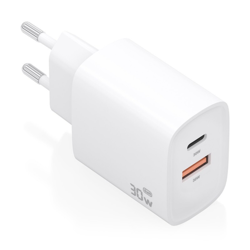 CARGADOR AISENS 1 USB C Y 1 USB A 30W BLANCO