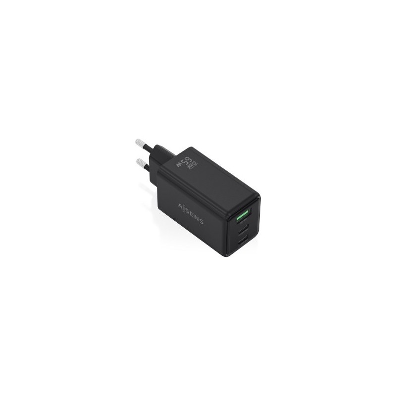 CARGADOR GAN AISENS 65W 2xUSB C 1xUSB NEGRO