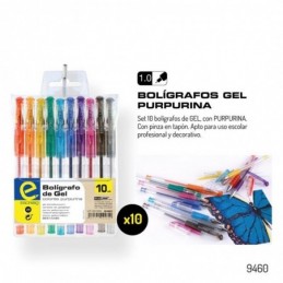 SET 10 BOLIGRAFOS DE GEL CON PURPURINA