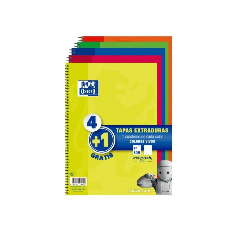 PACK 4+1 BLOC OXFORD FOLIO 80H 4X4 TAPA EXTRADURA