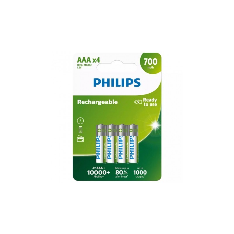 PACK 4 PILAS AAA PHILIPS R03BA470 1.2V RECARGABLES