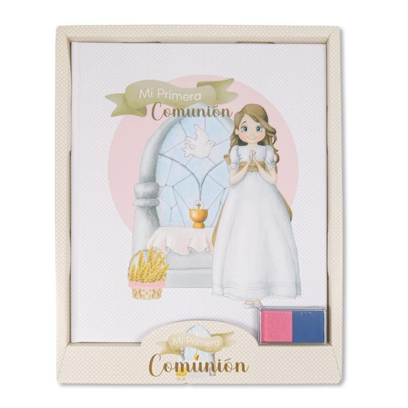 LIBRO COMUNIÓN NIÑA + BOLIGRAFO + TAMPÓN DE HUELLA