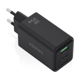 CARGADOR GAN AISENS 65W 2xUSB C 1xUSB NEGRO