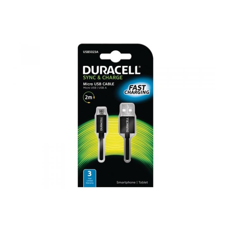 DURACELL CABLE USB MACHO A MICRO USB 2M NEGRO