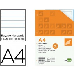 RECAMBIO LIDERPAPEL A4 100H 100G/M RAYADO HORIZ 4T