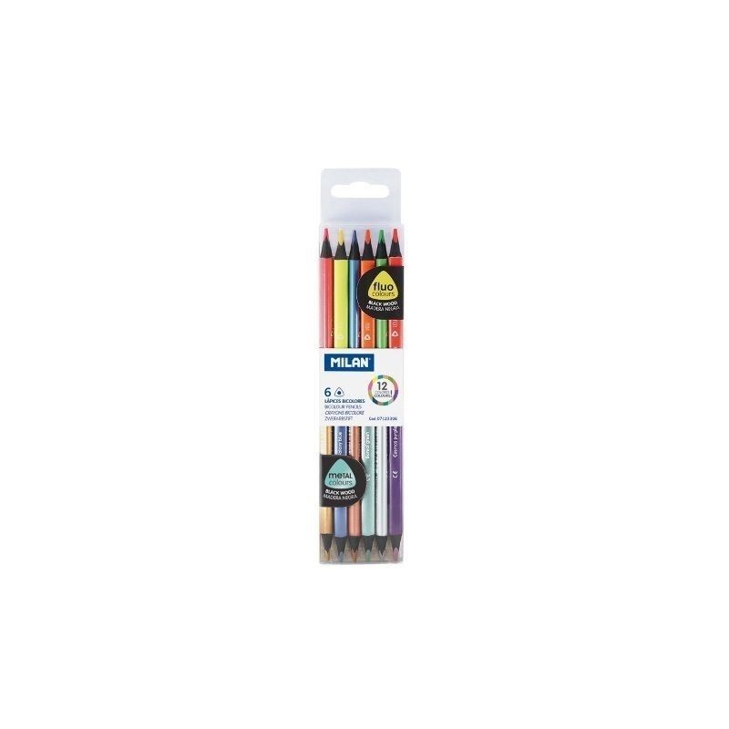 ESTUCHE 6 LAPICES BICOLOR FLUO-METAL