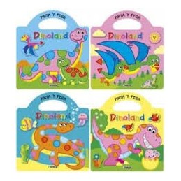 PINTA Y PEGA DINOLAND 4 TITULOS