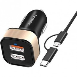 CARGADOR DE COCHE IVOLER CARGA RÁPIDA USB C Y MICR