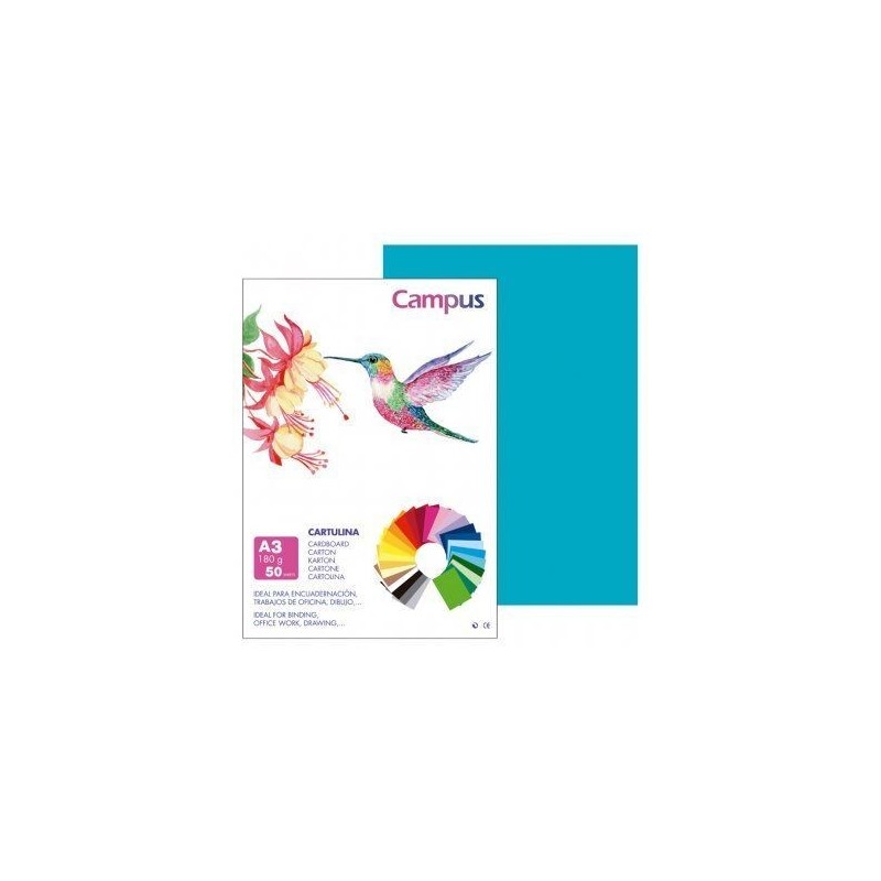 CARTULINA CAMPUS A3 180G AZUL TURQUESA / 50U