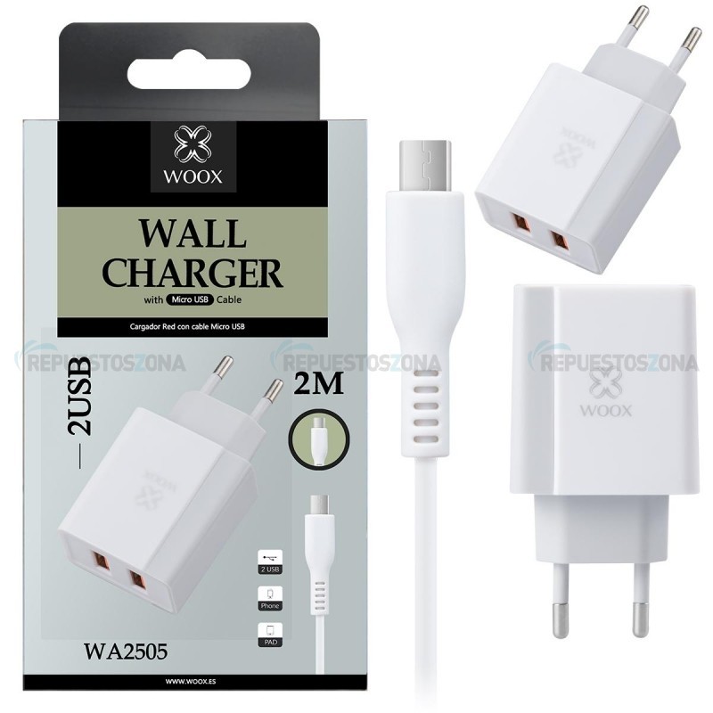 WOOX WA2505 CARGADOR CABLE 2M MICRO USB BLAN 2.4A