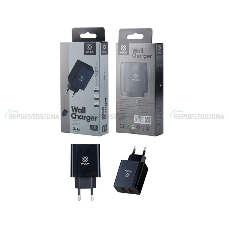 CARGADOR WOOX WA2377 2 USB NEGRO 2.4A