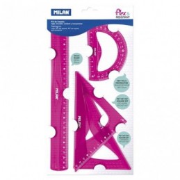ESTUCHE DE DIBUJO 4 REGLAS MILAN FLEXIBLES ROSA