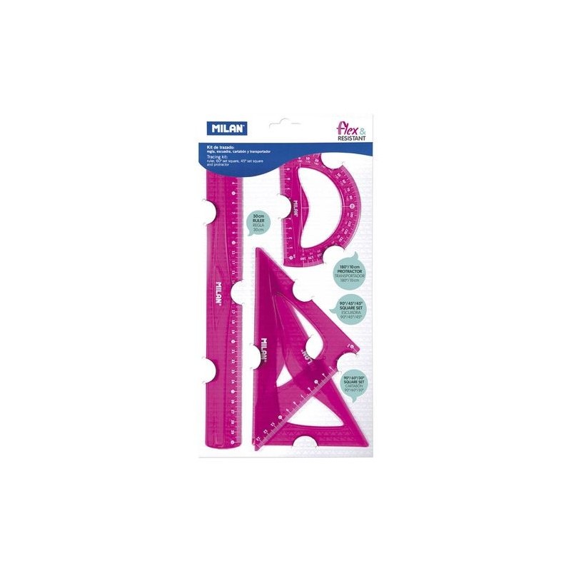 ESTUCHE DE DIBUJO 4 REGLAS MILAN FLEXIBLES ROSA