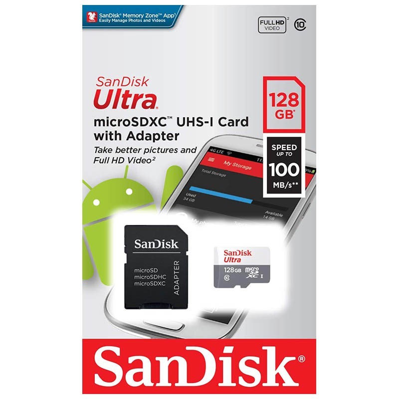 MICRO SDHC SANDISK 128GB CL10 100MBS UHS INC+0.72€