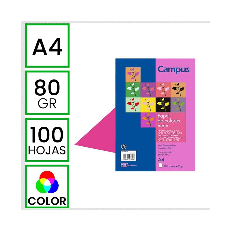PAPEL CAMPUS A4 80GR 100H ROSA NEON
