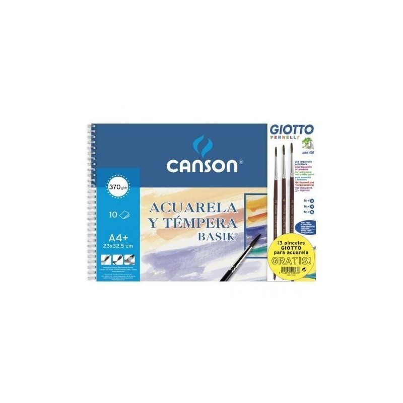 BLOC ACUARELA A4+ 10H BASIK 370GR+B/3 PINCELES