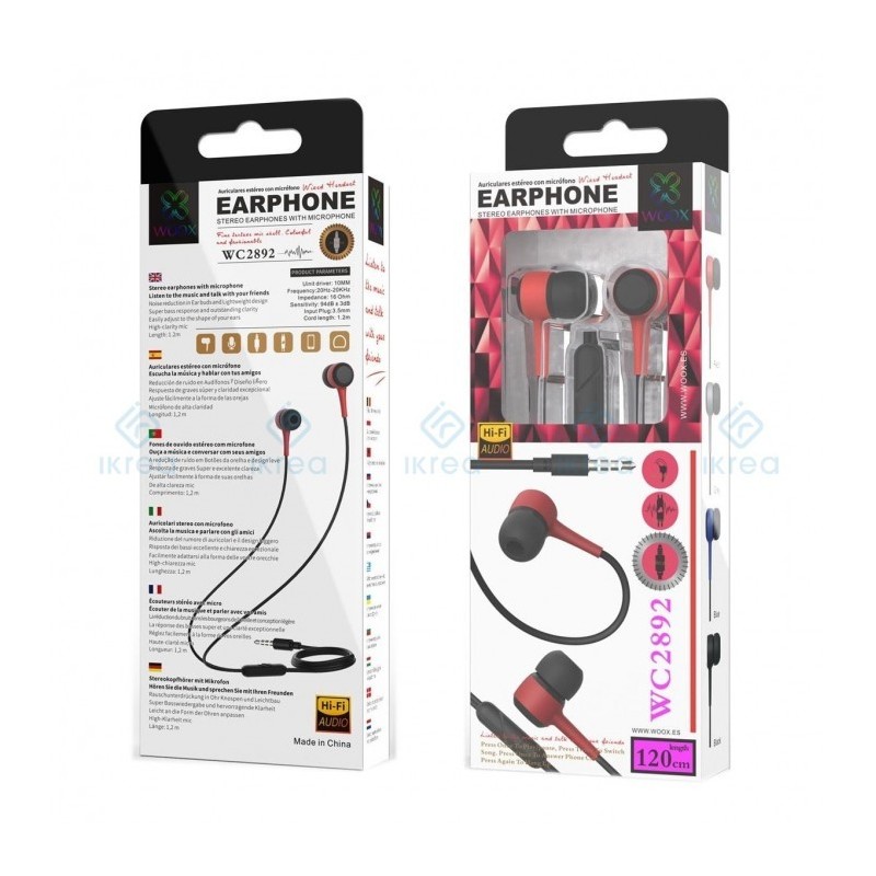 AURICULAR WOOX WC2892 CON MICRO ROJO