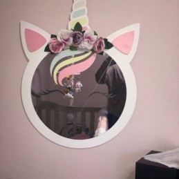 ESPEJO REDONDO DECORADO UNICORNIO/FLAMINGO