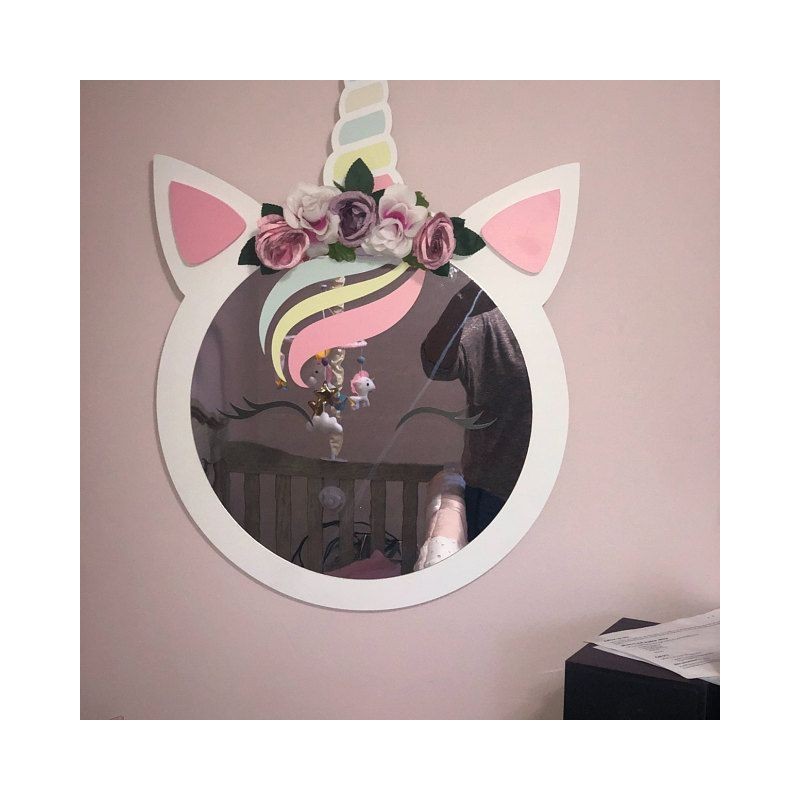 ESPEJO REDONDO DECORADO UNICORNIO/FLAMINGO