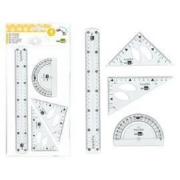 JUEGO ESCUADRA 10CM CARTABON 14CM REGLA 30CM SEMIC