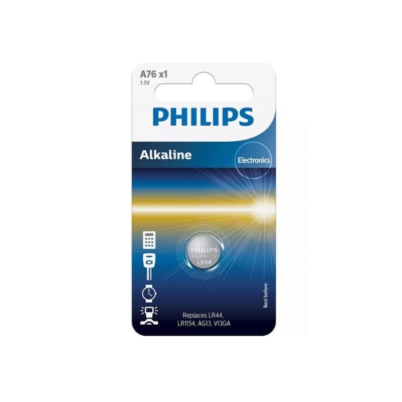 PILA DE BOTON PHILIPS LR44/1.5V LR1154,AG13,V13GA