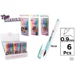BOLIGRAFOS PURPURINA FLUOR Y METAL 6 COLORS